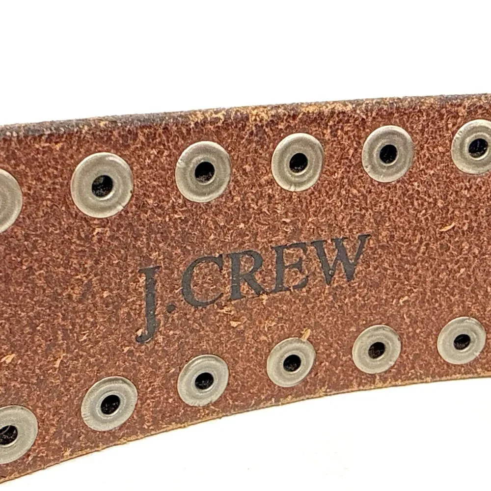 J Crew Rivet Adjustable O Ring Belt Womens S/M Brown VTG Wide Studs Leather